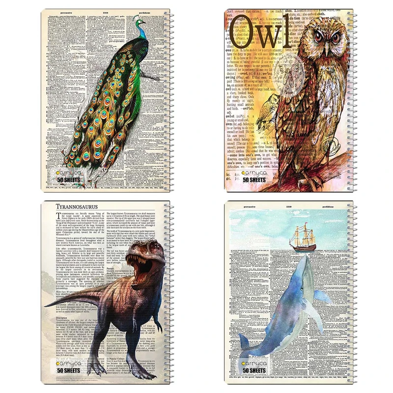 دفتر نقاشي 50 برگ کارنيکا طرح روزنامه وینتج حیوانات Vintage Newspaper Animals کد 24229 مجموعه 4 عددی