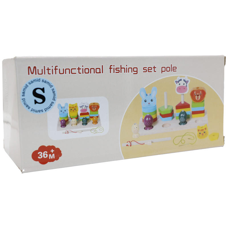 بازی آموزشی سمید مدل مونته سوری چوبی طرح پایه اشکال 4 ستون ماهیگیری و حیوانات