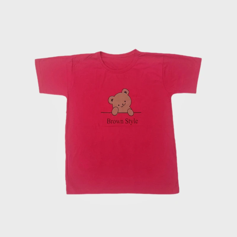 تی شرت آستین کوتاه زنانه مدل خرس خندان رنگ سرخابی