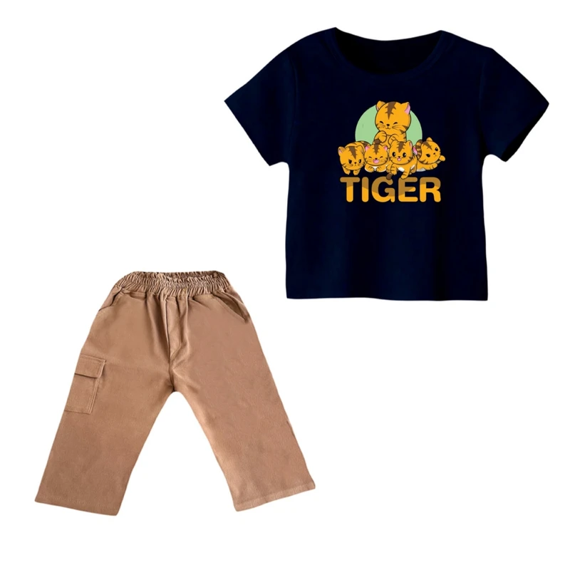 ست تی شرت و شلوارک پسرانه مدل ببر کد 10