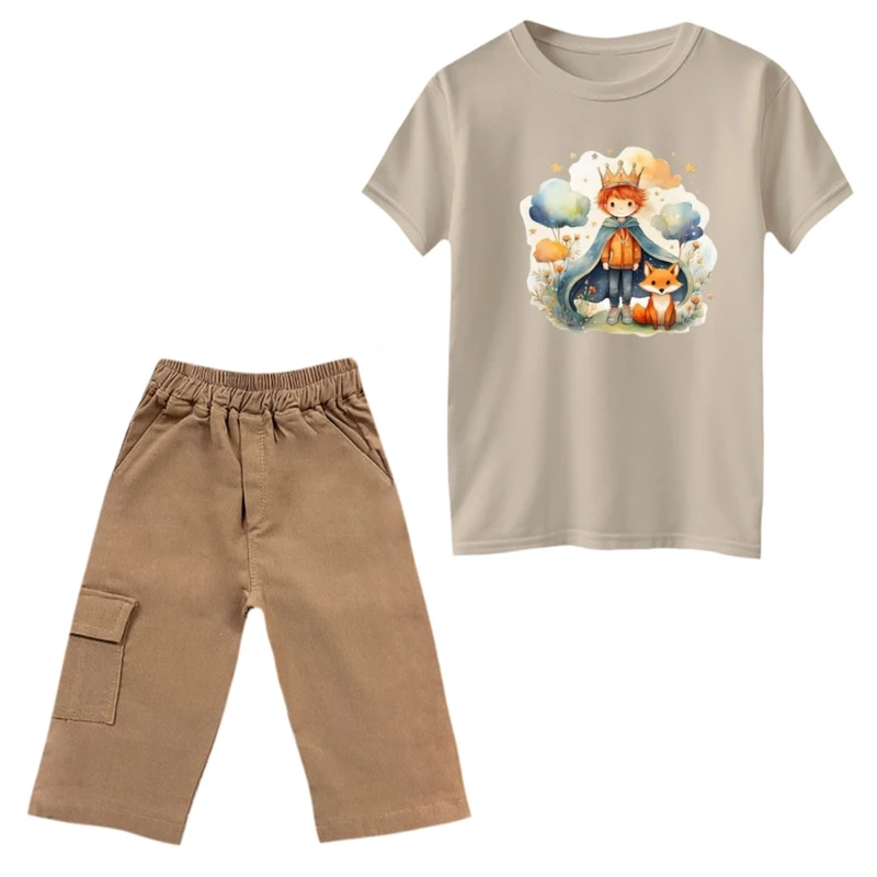 ست تی‌شرت و شلوارک پسرانه مدل شازده کوچولو و روباه کد 12