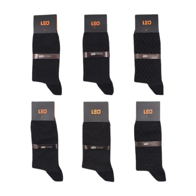 جوراب ساق بلند مردانه لئو مدل 114 مجموعه 6 عددی