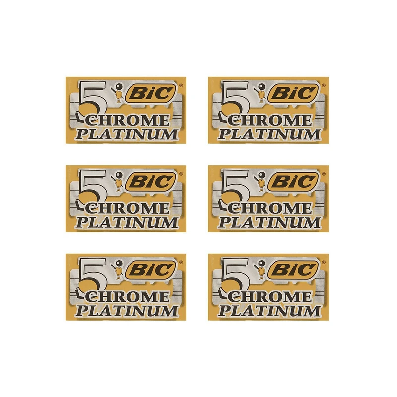 تیغ یدک سنتی بیک مدل Platinum Chromium Double Edge مجموعه 6 عددی