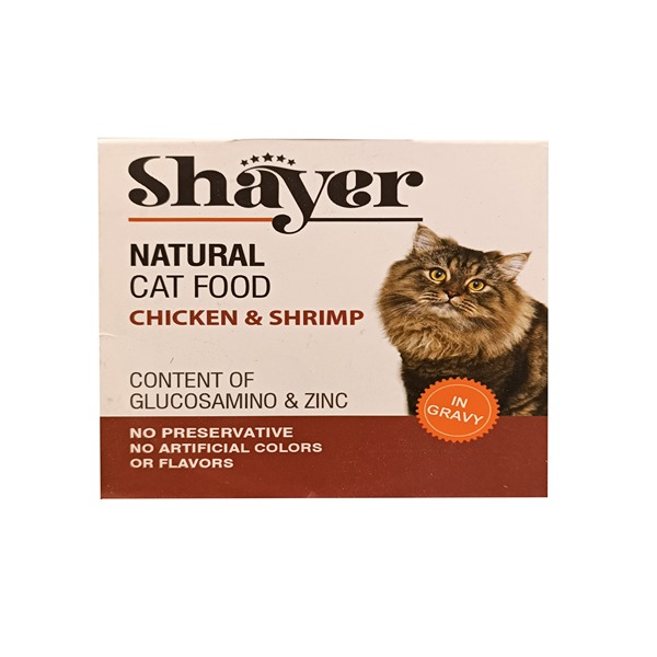 کنسرو غذای گربه شایر مدل مرغ و میگو وزن 110 گرم