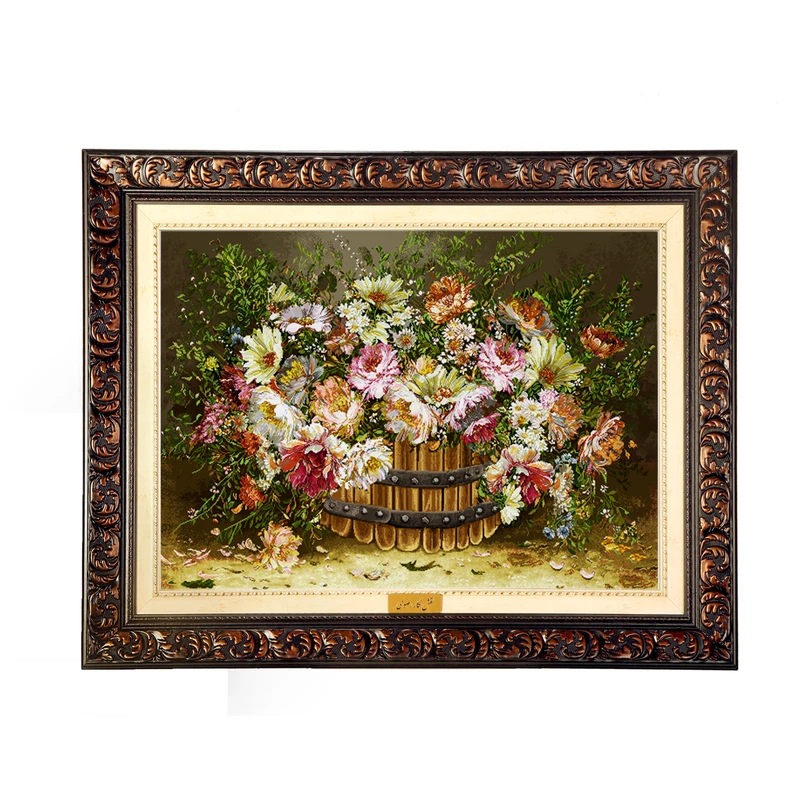 تابلو فرش ماشینی نقش نگار رضوی طرح گل کد 2248D