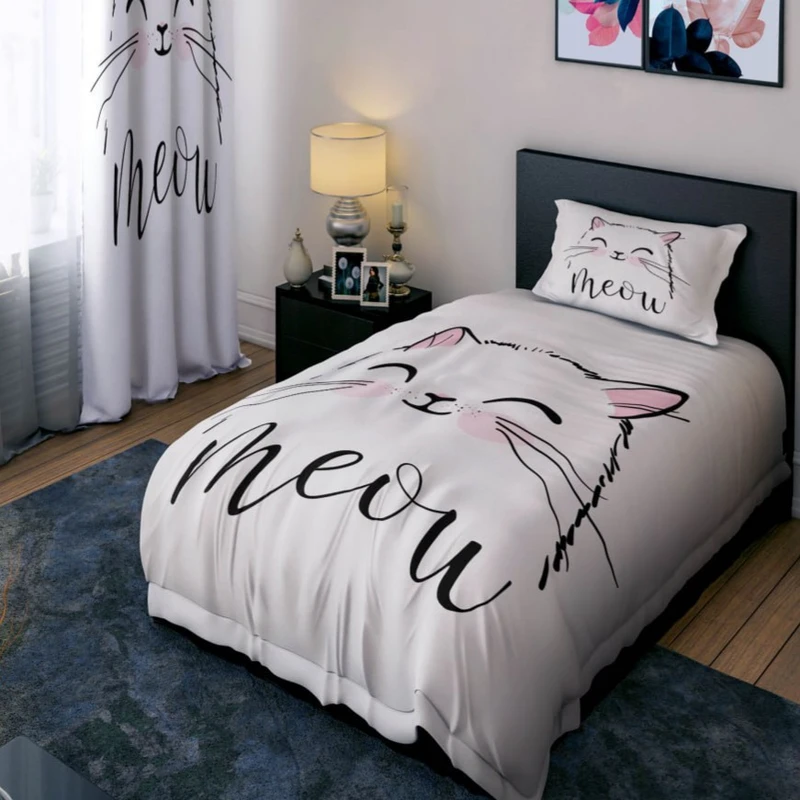 سرویس خواب 1 نفر 4 تکه مدل گربه ملوس کد 1166