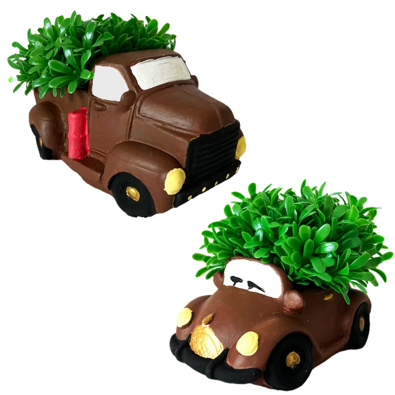 گلدان به همراه گل مصنوعی مدل میخک هندی فولکس و کامیون کد 776 مجموعه 2 عددی