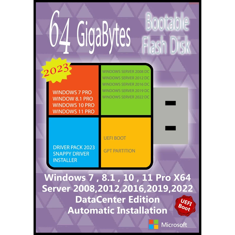 سیستم عامل Windows 7 8.1 10 11 Pro Server DC X64 - 9In1 - Driver Pack 2023 UEFI  نشر مایکروسافت