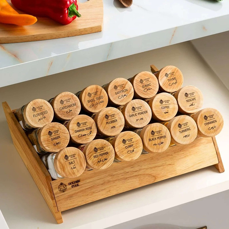 سرویس جای ادویه 18 پارچه گلدن مدل PORO-500 همراه استند