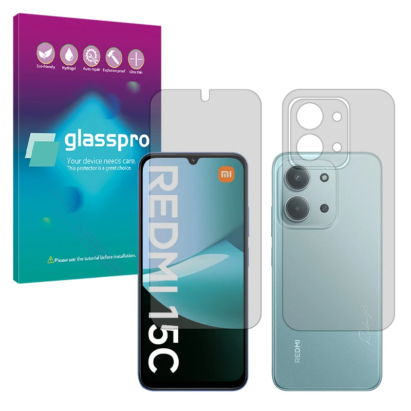 محافظ صفحه نمایش مات گلس پرو مدل Resistant مناسب برای گوشی موبایل شیائومی Redmi 15C به همراه محافظ پشت گوشی