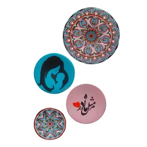 بشقاب دیوارکوب سفالی طرح نقطه کوبی دات ماندالا مدل روز مادر کد S304 مجموعه 4 عددی