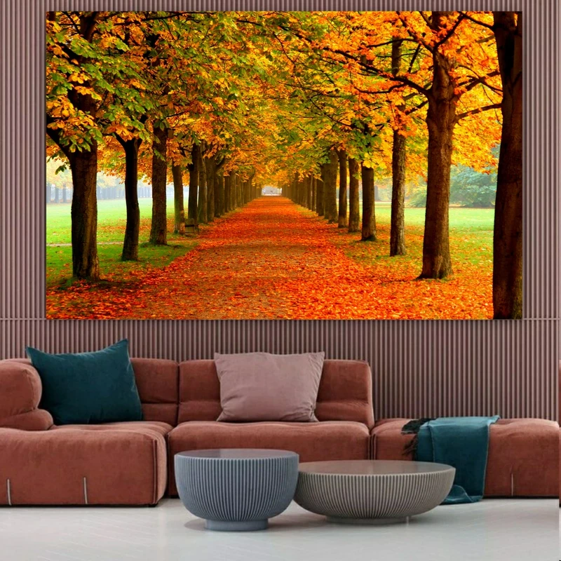 تابلو بوم طرح چرم مخمل مدل جاده پاییزی کد BM121