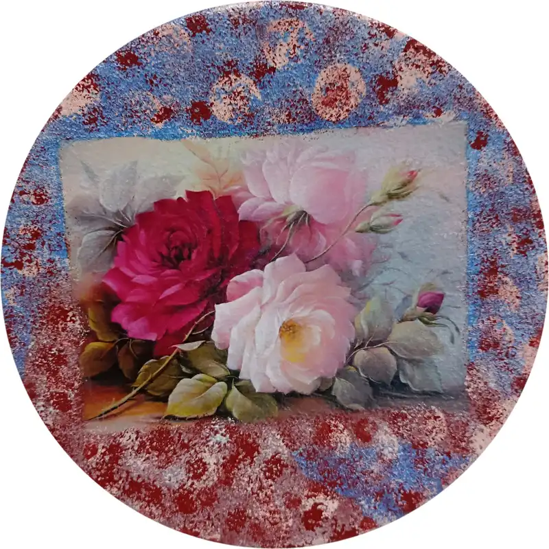 بشقاب دیوارکوب سفالی مدل گل کد 16 مجموعه 2 عددی