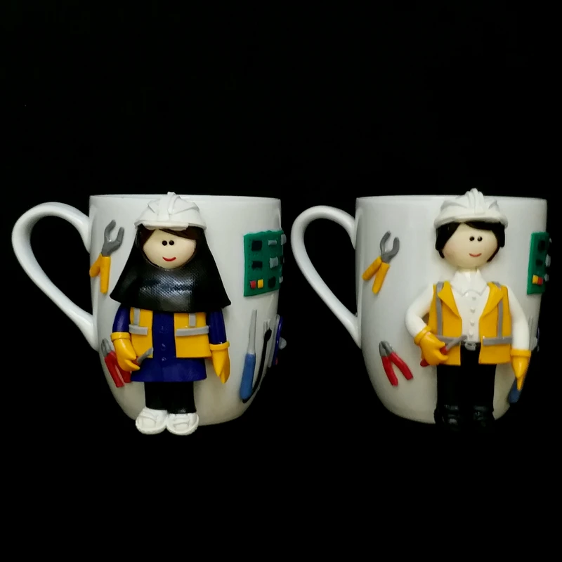 ماگ سرامیکی مدل عروسکی دختر پسر کد L805 مجموعه 2 عددی