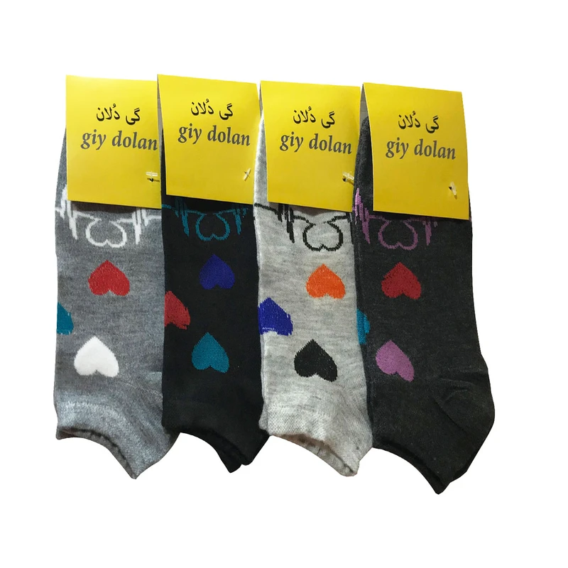جوراب زنانه گی دُلان طرح ضربان قلب کد 3478 مجموعه 4 عددی 