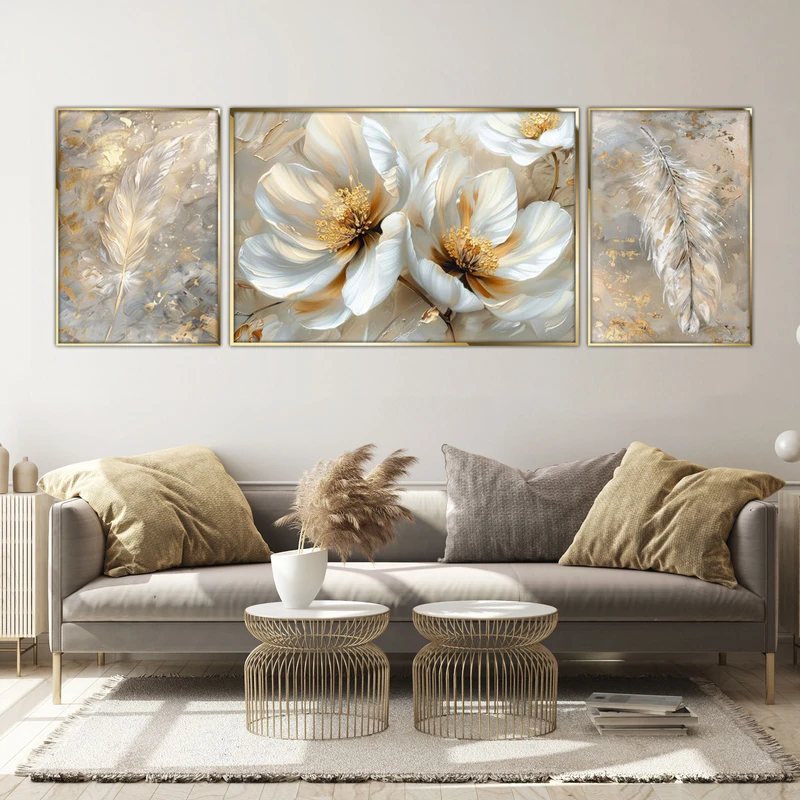تابلو آتریسا طرح گل مدرن مدل AT00671 مجموعه 3 عددی 