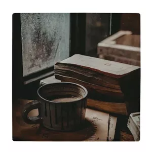  زیر لیوانی  طرح کتاب و فنجان قهوه پشت پنجره کد    5928018_4715