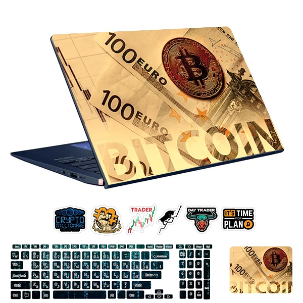 استیکر لپ تاپ توییجین و موییجین طرح Bitcoin کد 46 مناسب برای لپ تاپ 15.6 اینچ به همراه برچسب حروف فارسی کیبورد