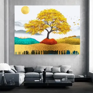 تابلو بوم مدل مخمل انتزاعی طرح درخت طلا کد M317