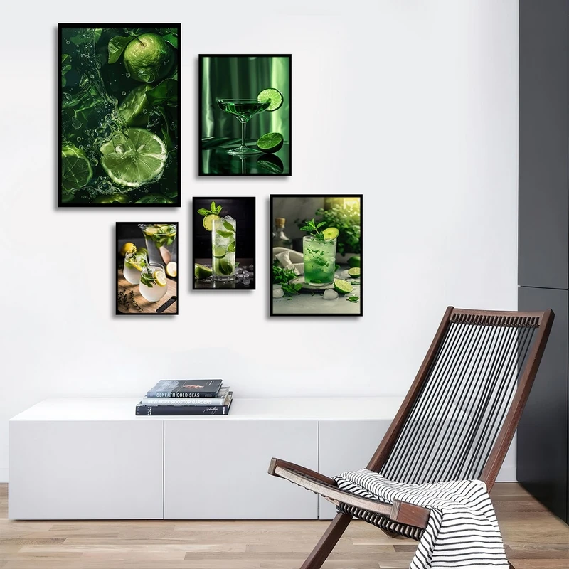 تابلو بکلیت طرح کافه و نوشیدنی لیموناد مدل شاین اکلیلی کد B-2810 مجموعه 5 عددی