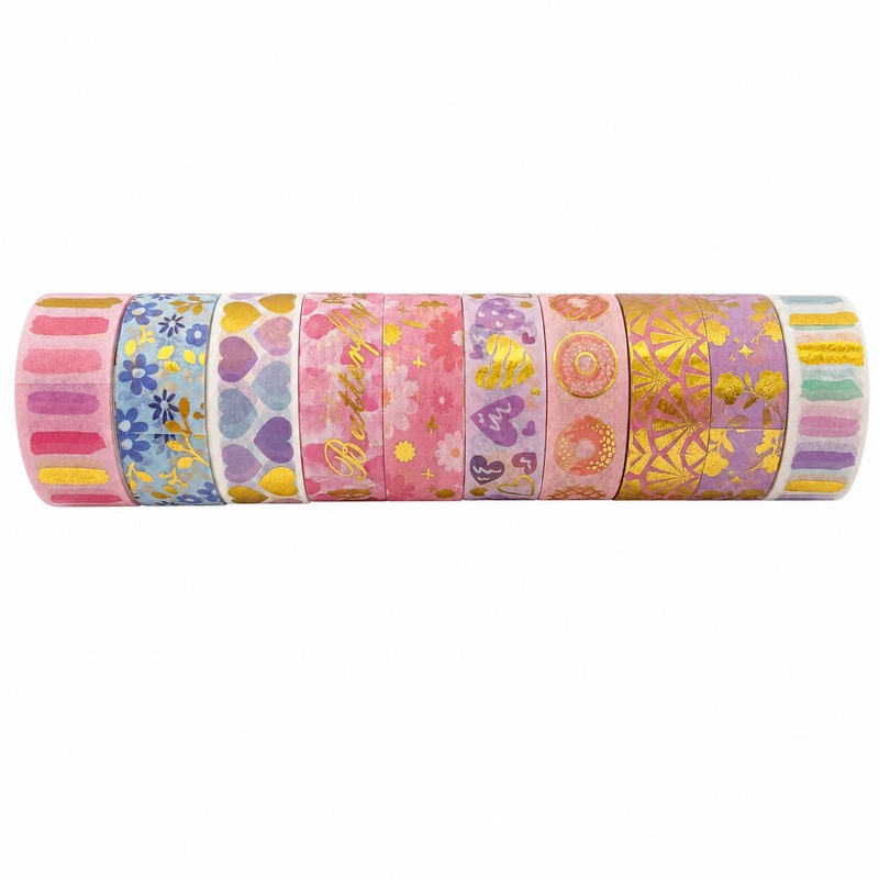 چسب کاغذی مدل واشی طلاکوب فانتزی عرض1.5 سانتی متر کد02 بسته 10 عددی