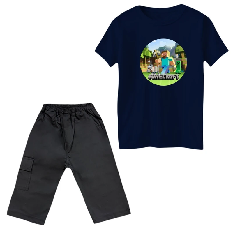 ست تی‌شرت و شلوارک پسرانه مدل ماینکرفت کد 3