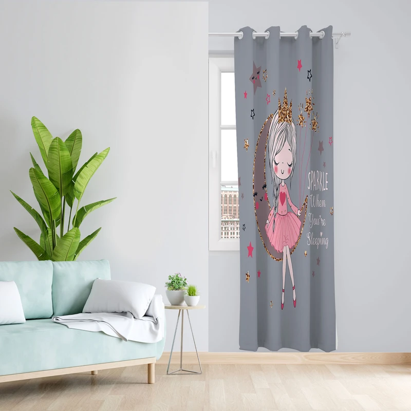 پرده مدل مخمل پانچی طرح کودک دخترانه کد m 1228KX سایز 140x280 سانتی متر