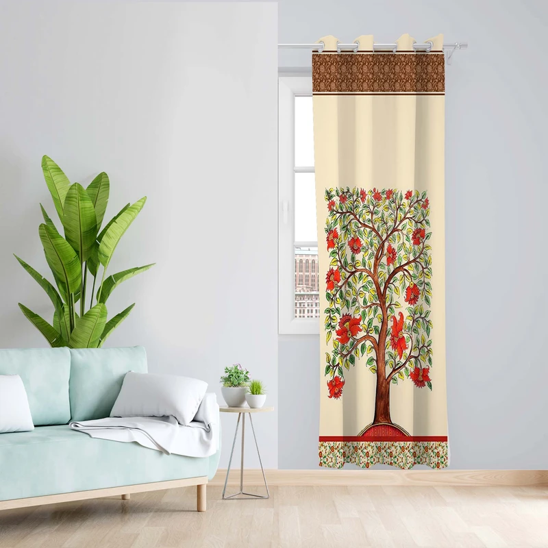 پرده طرح درخت مدل مخمل پانچی کد 5487L z سایز 140x200 سانتی متر