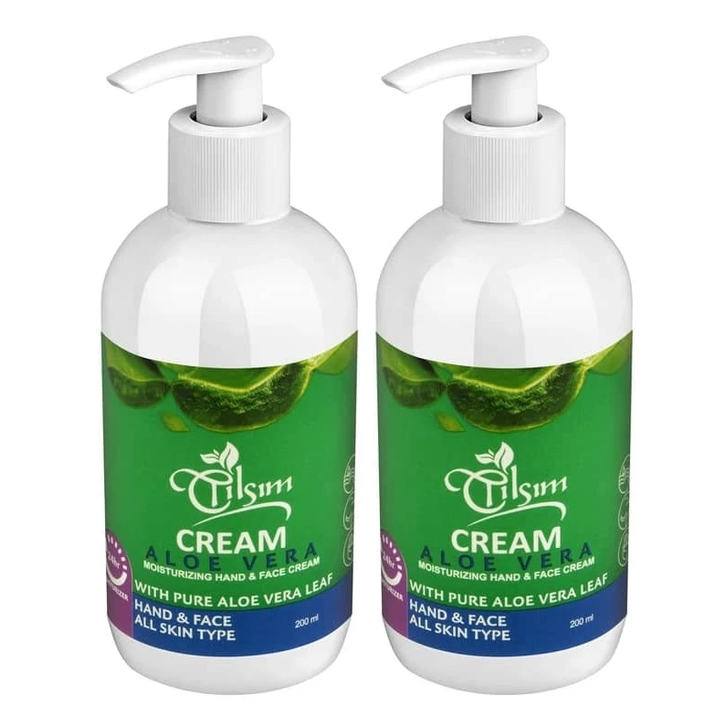 کرم مرطوب کننده دست و صورت تیلسیم مدل Aloe vera مناسب انواع پوست حجم 200 میلی لیتر بسته دو عددی