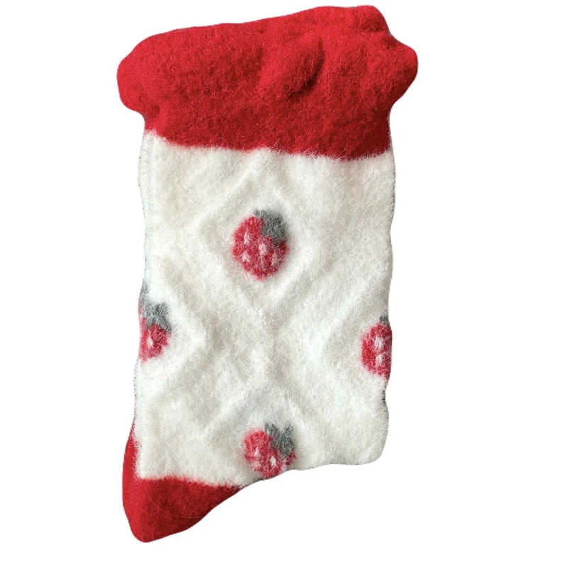 جوراب ساق بلند زنانه مدل پشمی موهر توت فرنگی برجسته