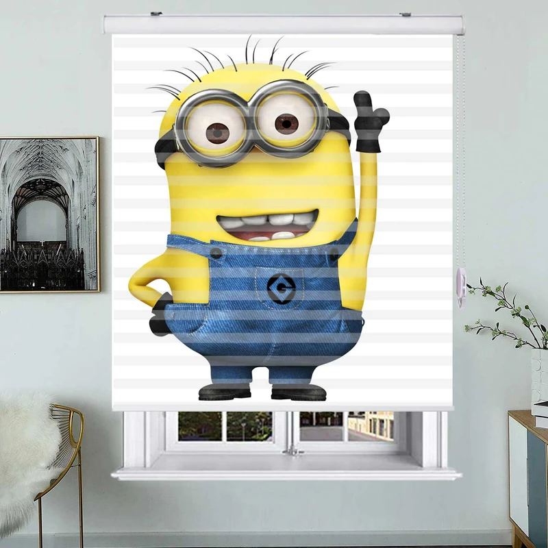 پرده زبرا زیو مدل مینیون ها k31113 سایز 150x150 سانتی متر