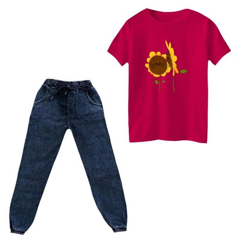 ست تی‌شرت و شلوار دخترانه مدل دو آفتابگردون