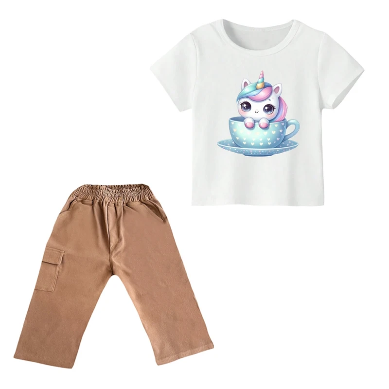 ست تی شرت و شلوارک دخترانه مدل یونیکورن کد ۳۲