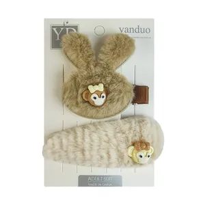 گیره مو زنانه مدل فانتزی پشمالو طرح خرگوش کد 4031 بسته 2 عددی