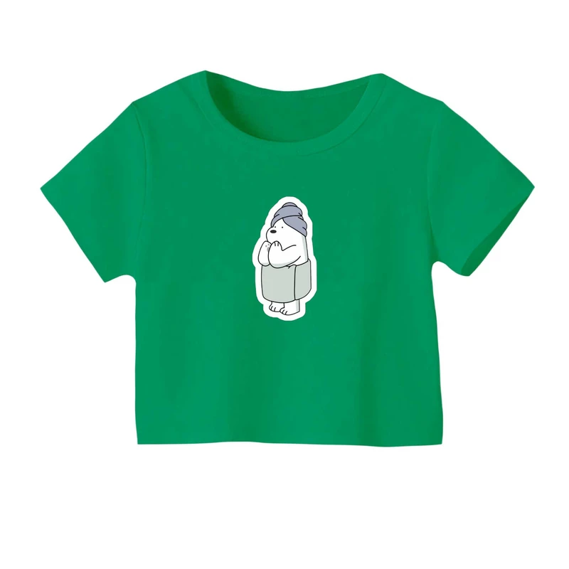 کراپ‌ تی‌شرت آستین کوتاه زنانه مدل خرس و حوله