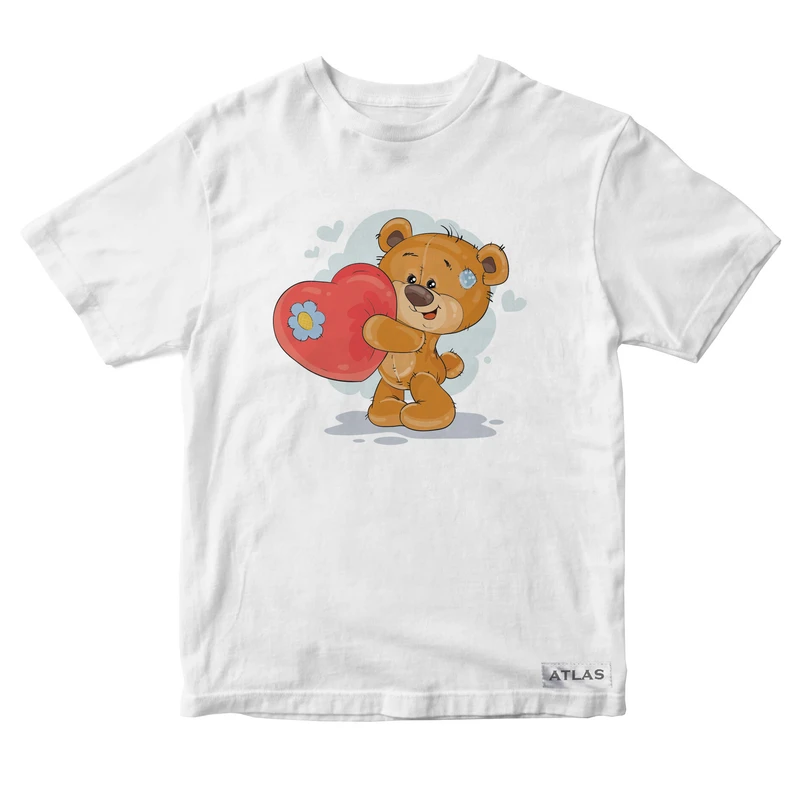 تی شرت آستین کوتاه دخترانه مدل Teddy bear کد SH010 رنگ سفید