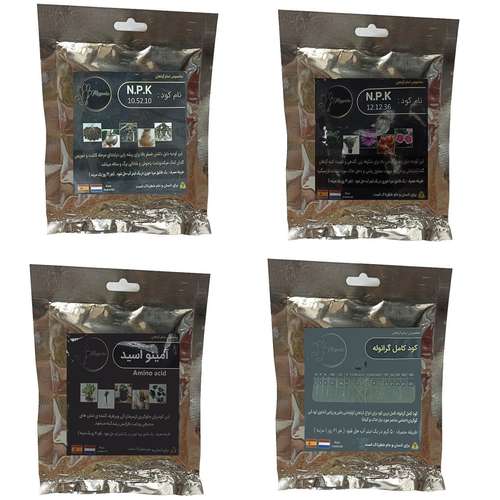 کود فسفر ریشه زایی 10-52-10 وگلدهی 36-12-12 و امینو اسید و کود کامل گرانوله مدل raw material وزن 200 گرم بسته 4 عددی