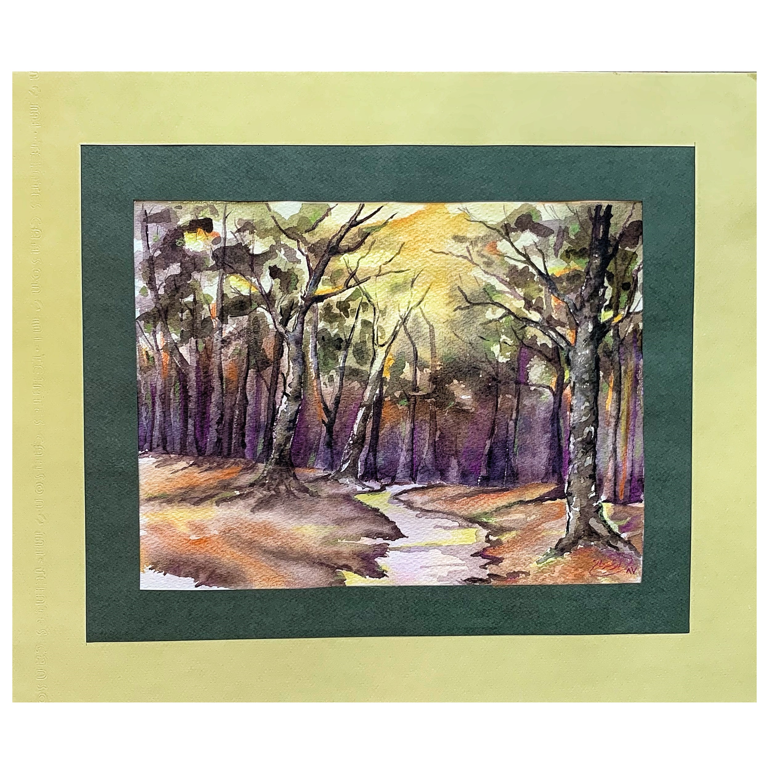 نقاشی آبرنگ طرح پاییز در جنگل صنوبری کد 14