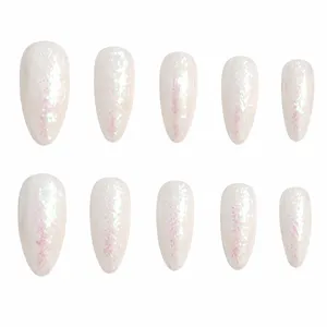 Press-On Nails Almond Shape Pink Glitter 10 Pieces