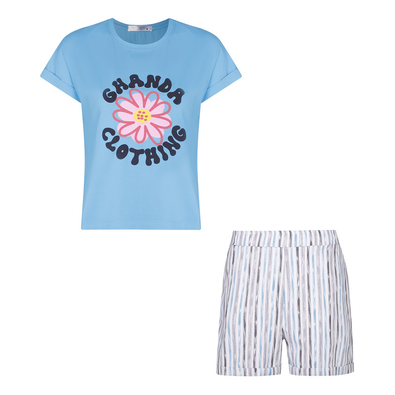 ست تی شرت و شلوارک زنانه لوینت  مدل استرایپ