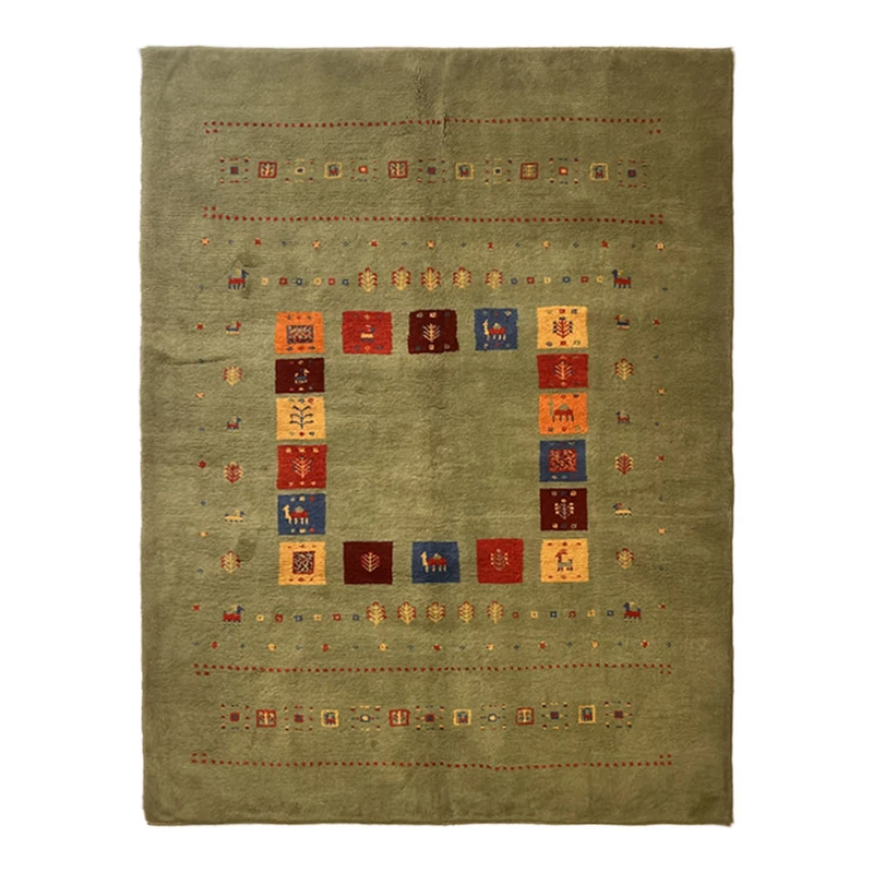 گبه دستبافت قشقایی سه متری کد NKP.RJ0038 زمینه سبز