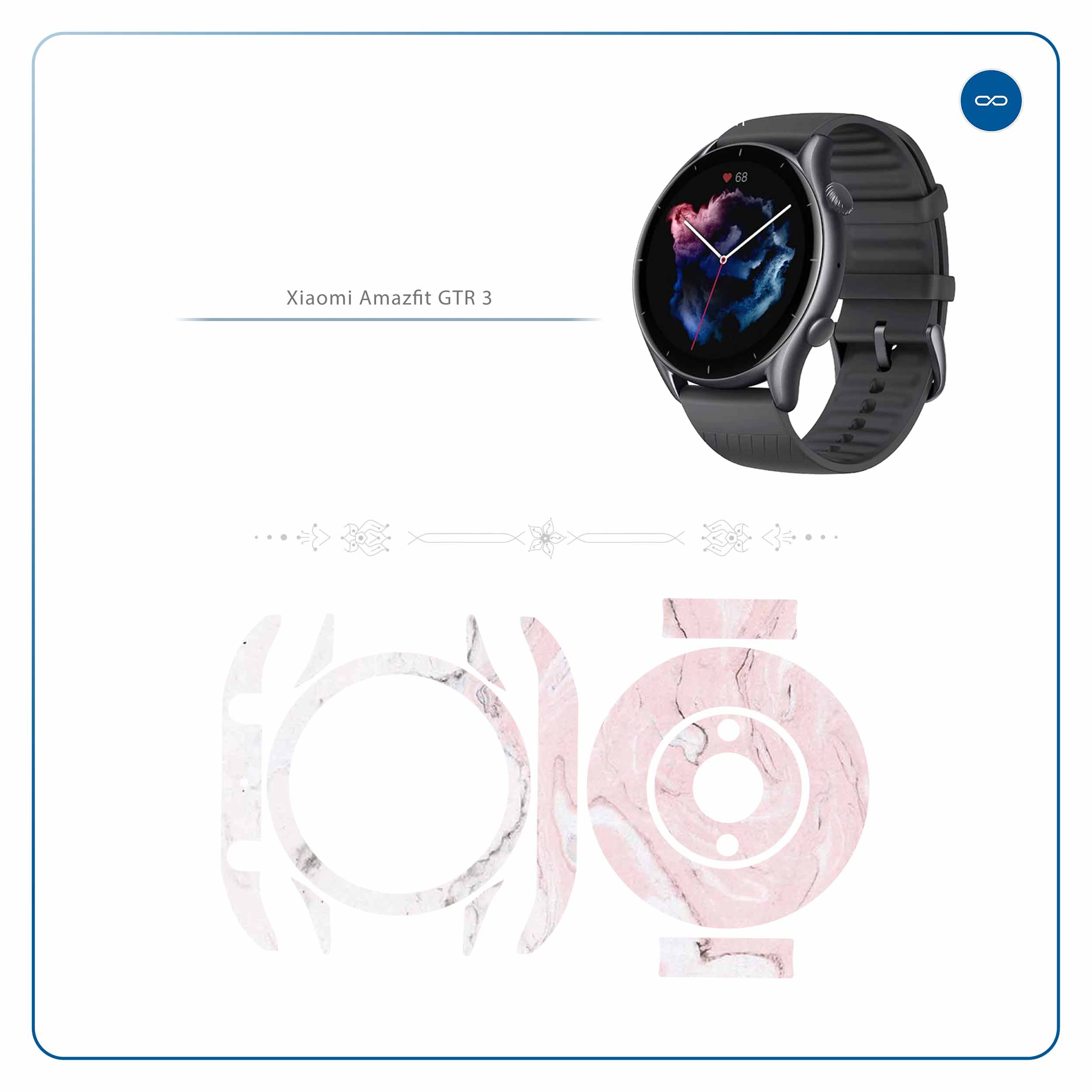 برچسب ماهوت طرح Blanco-Pink-Marble مناسب برای ساعت هوشمند آمازفیت GTR 3