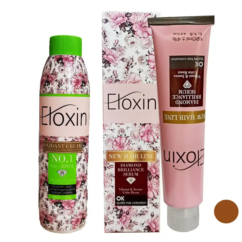 رنگ مو الوکسین شماره 5.1 حجم 120 میلی لیتر رنگ قهوه اي دودي روشن به همراه اکسیدان مدل 01 شش درصدی حجم 180 میلی لیتر