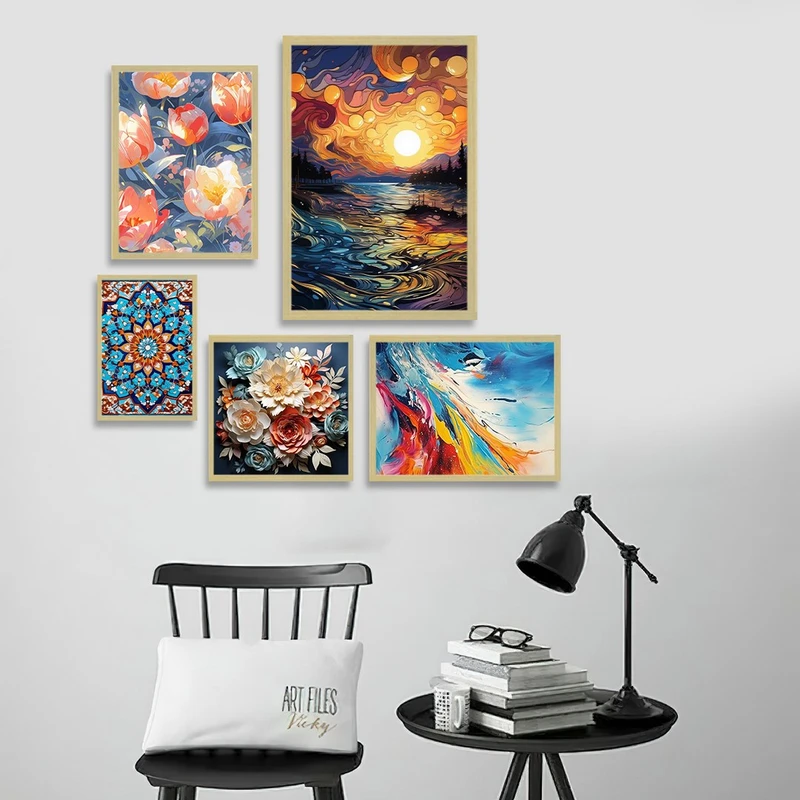 تابلو بکلیت طرح نقاشی طبیعت مدل شاین اکلیلی BE-1328 مجموعه 5 عددی