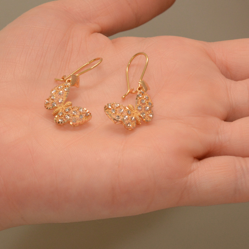 گوشواره آویز طلا کم اجرت  18 عیار زنانه طلای مستجابی مدل پروانه کد E116