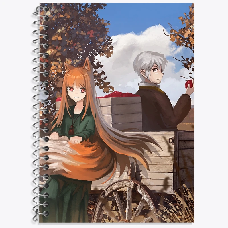 دفتر زبان 50 برگ خندالو مدل دو خط طرح هولو و کرافت انیمه ادویه و گرگ کد 36158