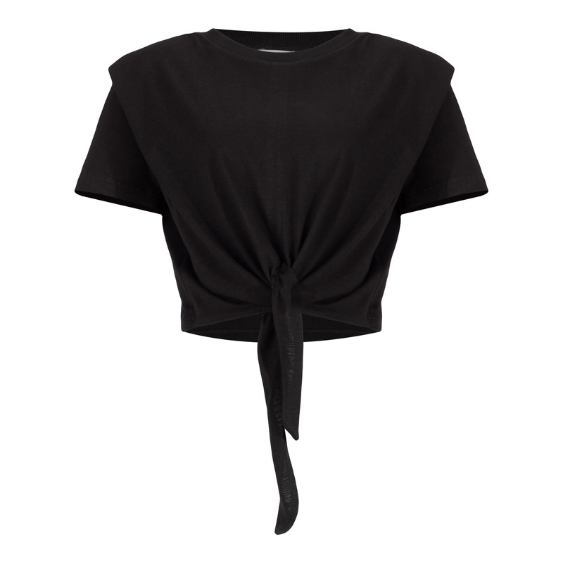 تی شرت آستین کوتاه زنانه سرژه مدل 203335 جلوگره دار رنگ مشکی