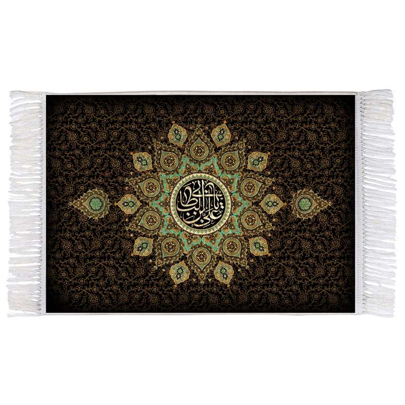 فرش ماشینی دیوارکوب اطلس آبی مدل یا علی بن ابی طالب کد T3781 