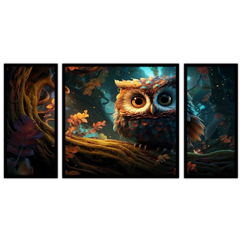 تابلو بکلیت طرح دکوراتیو حیوانات جغد مدل B-bu3348 مجموعه 3 عددی