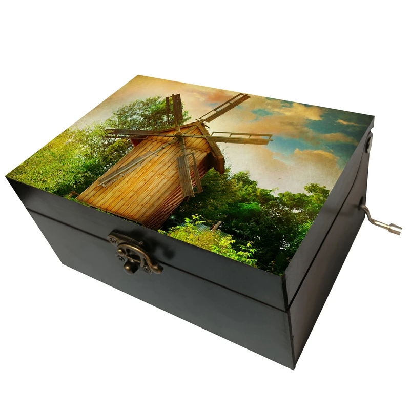 جعبه موزیکال مدل هندلی طرح نقاشی رنگ روغن آسیاب بادی و مزرعه کد T1025 